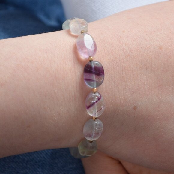 Fluorite Gemstone Bracelet with Gold Magnetic Clasp - Picture 3 of 8